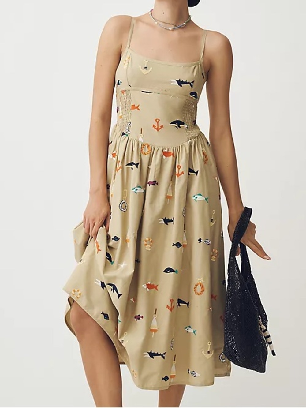 🆕 Anthropologie sleeveless square-neck drop-waist midi dress